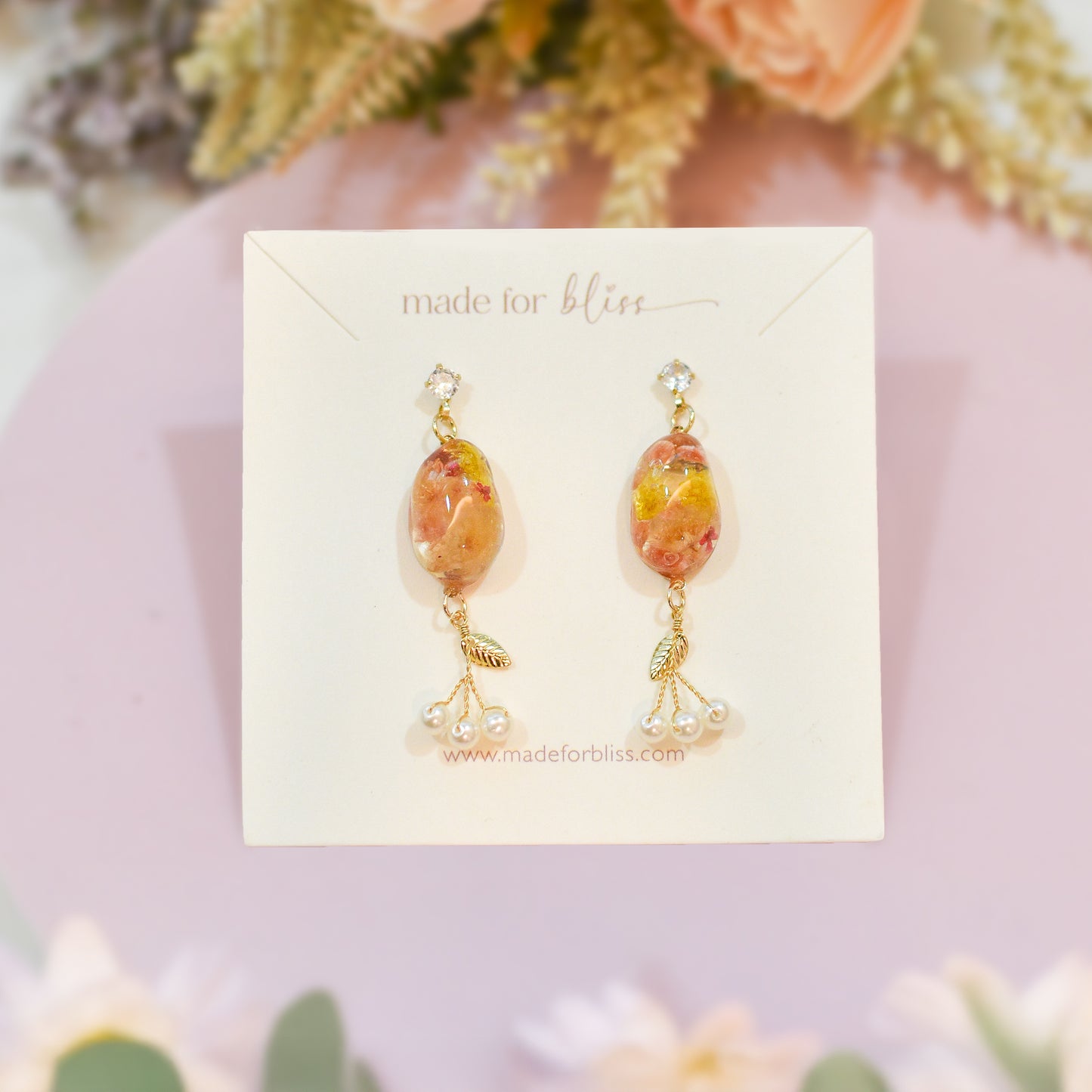 Floral Muse – Oval Earrings with Pearl & Leaf Drops (Gold)