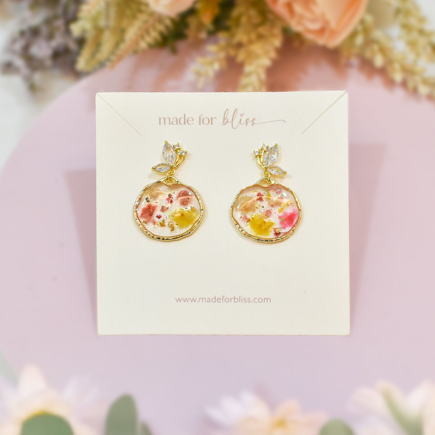 Floral Muse – Oval Pressed Earrings (Gold)