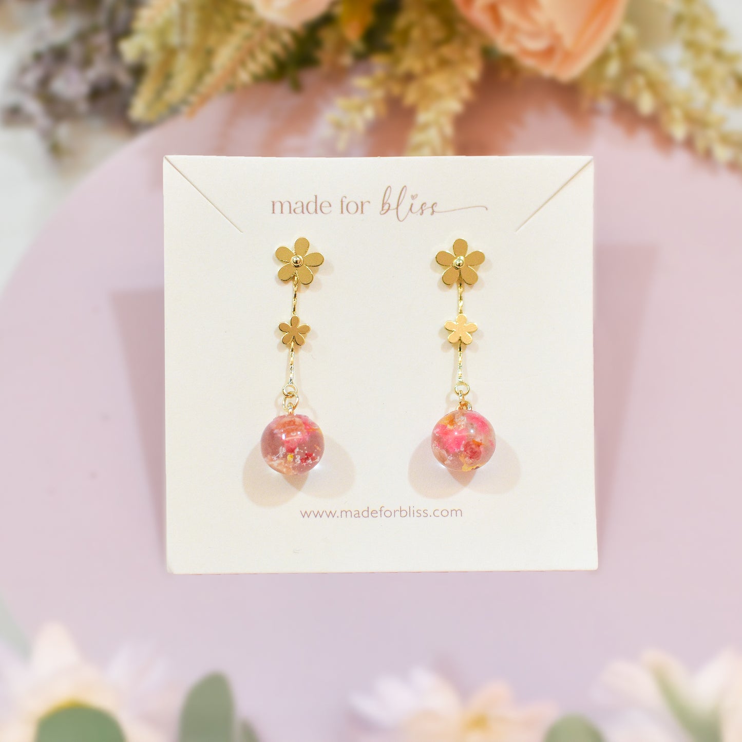 Floral Muse – Ball Drop Earrings (Gold)