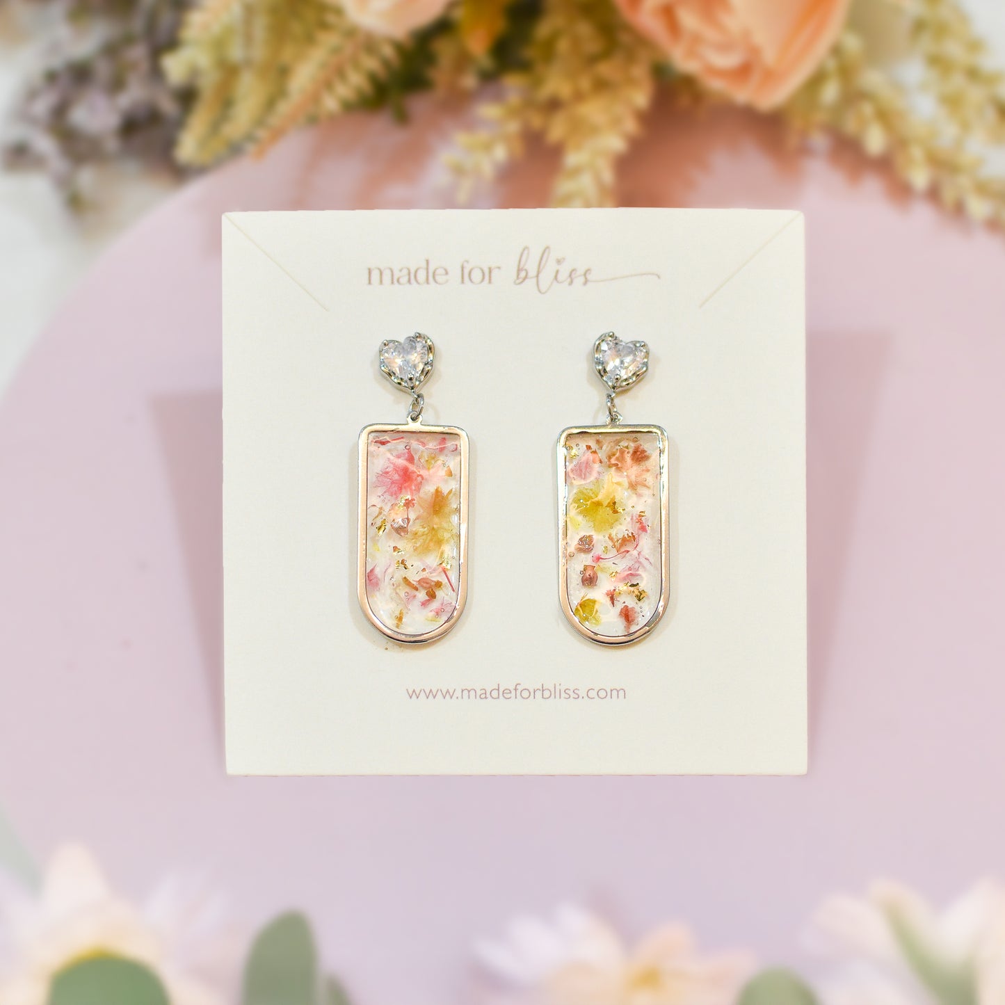 Floral Muse – Rectangular Pressed Earrings (Silver)