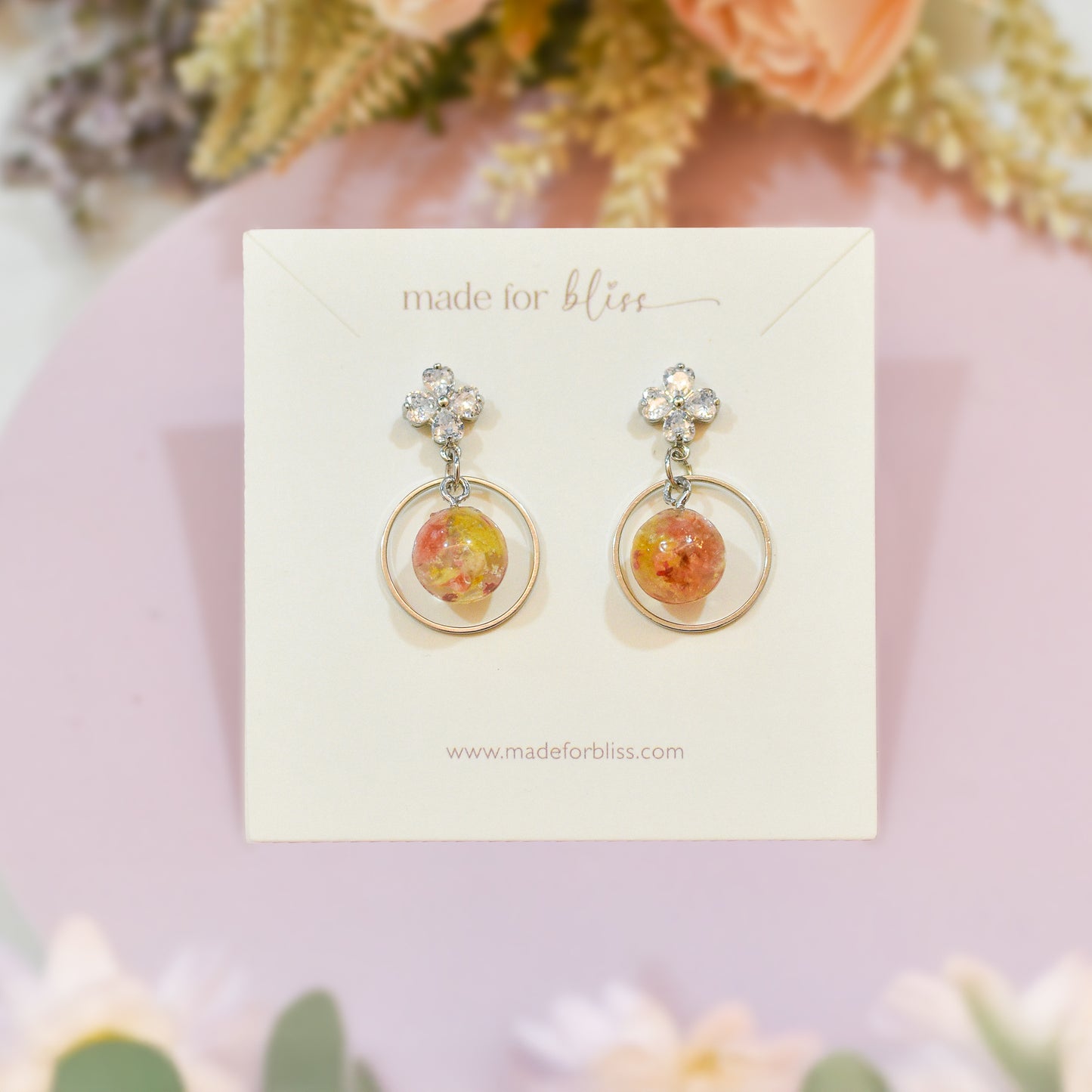 Floral Muse – Sphere Hoop Earrings (Silver)