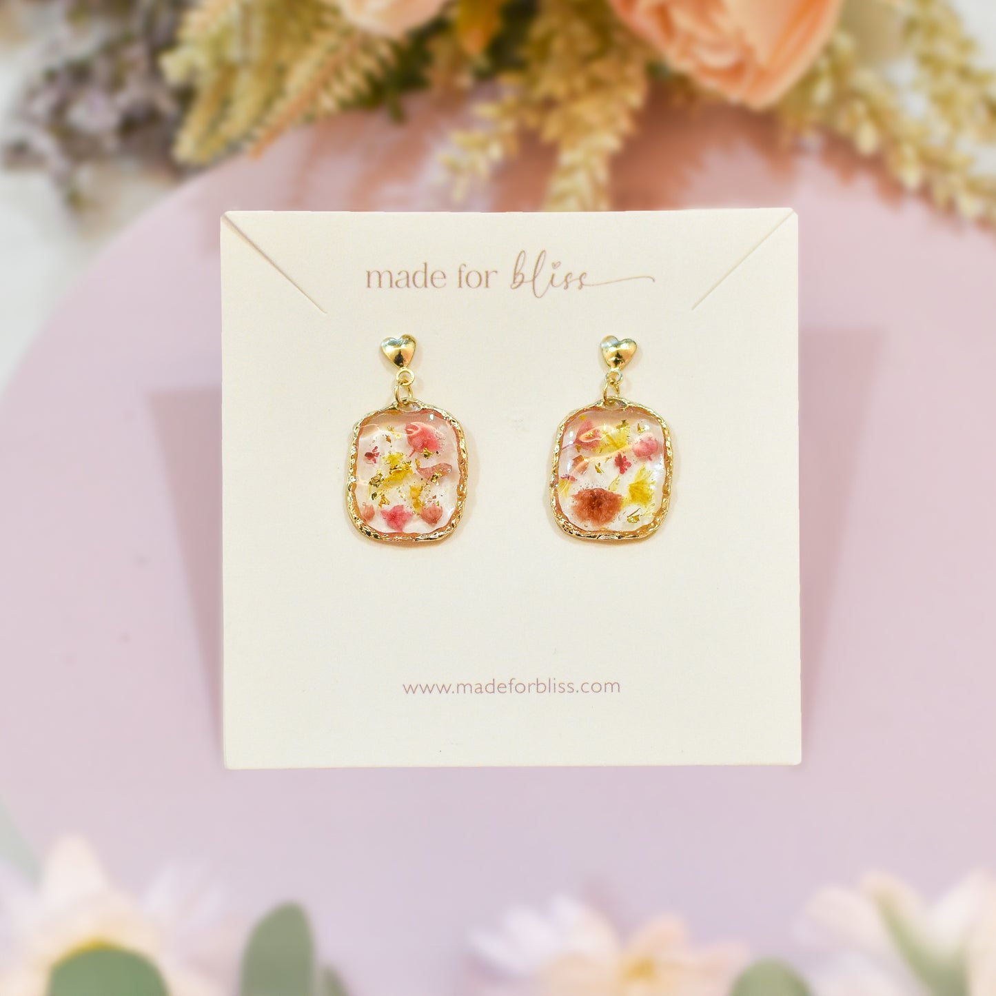 Floral Muse – Square Pressed Earrings (Gold)