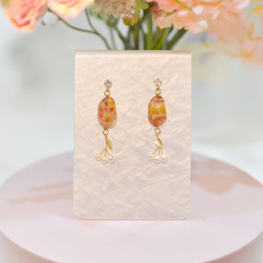 Floral Muse – Oval Earrings with Pearl & Leaf Drops (Gold)