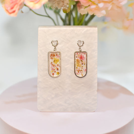 Floral Muse – Rectangular Pressed Earrings (Silver)