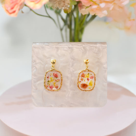 Floral Muse – Square Pressed Earrings (Gold)